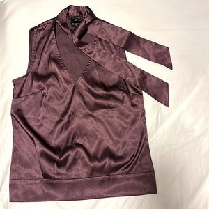 Club Monaco Satin Sleeveless Top with Tie Neck